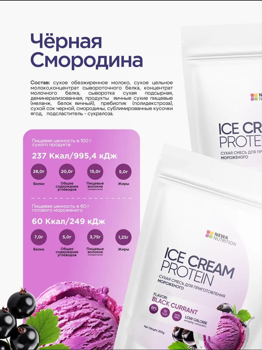 Смесь для протеинового мороженого без сахара, смородина