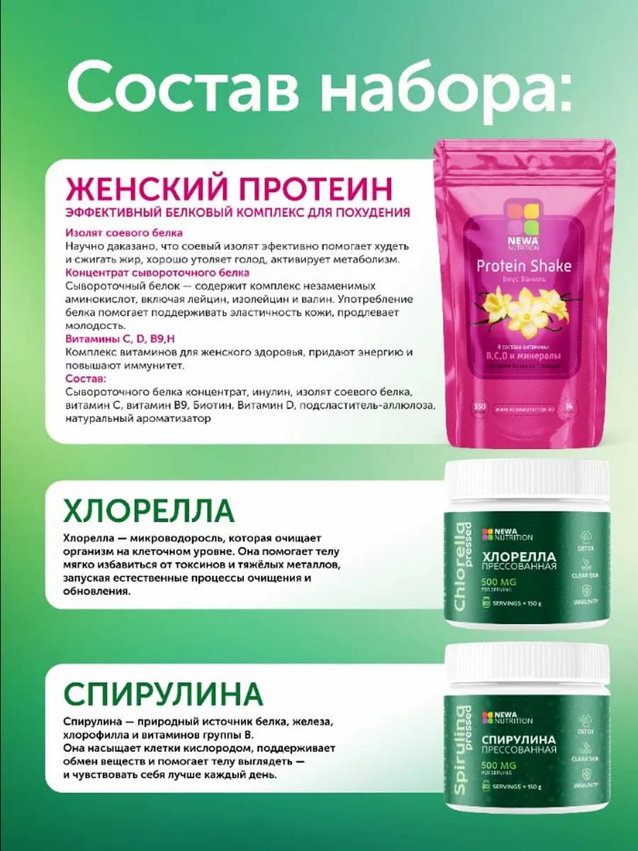 Набор контроль веса и детокс (протеин+хлорелла+спирулина)