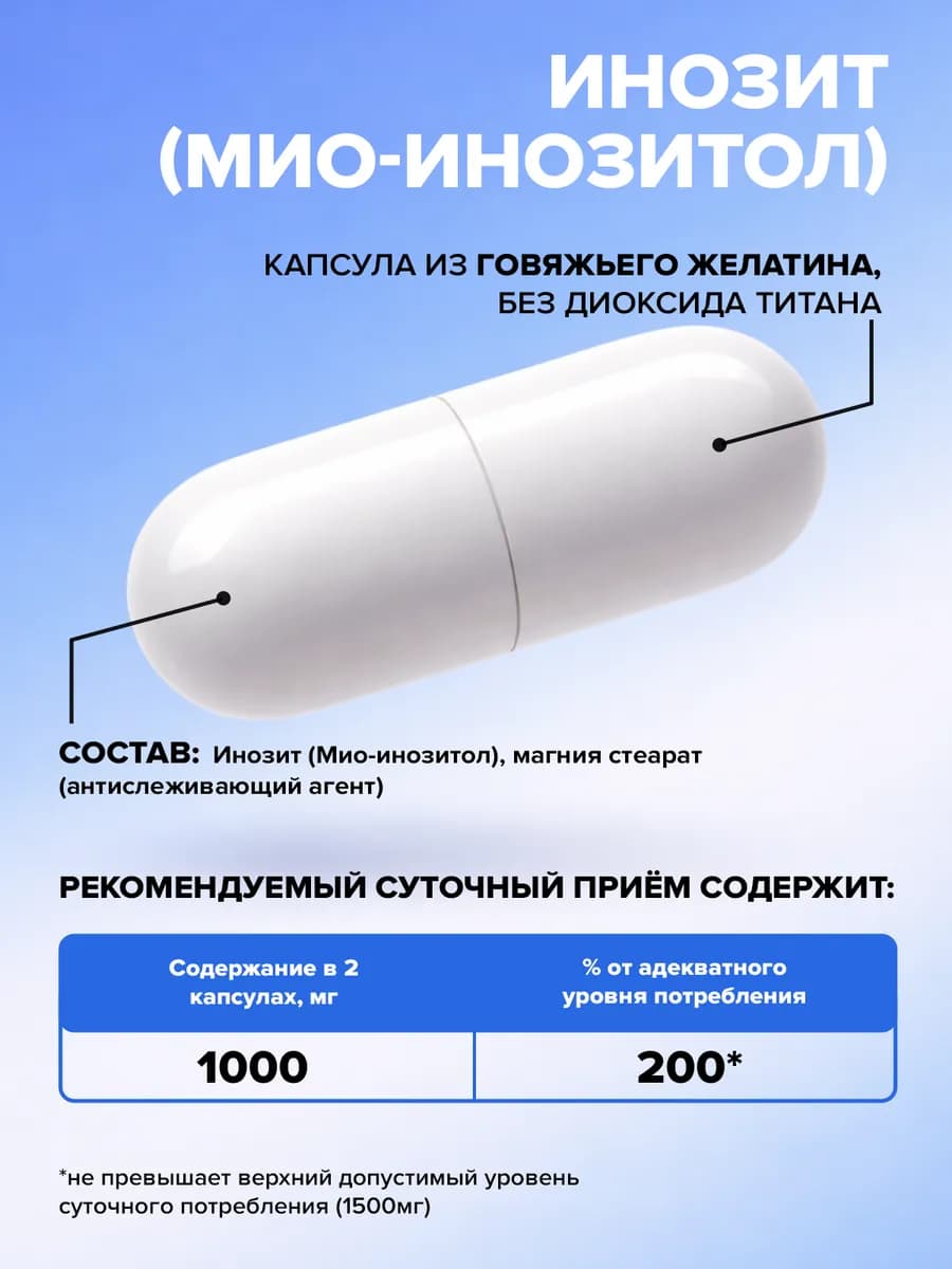 Инозитол для похудения, гормональный баланс, 60 капсул