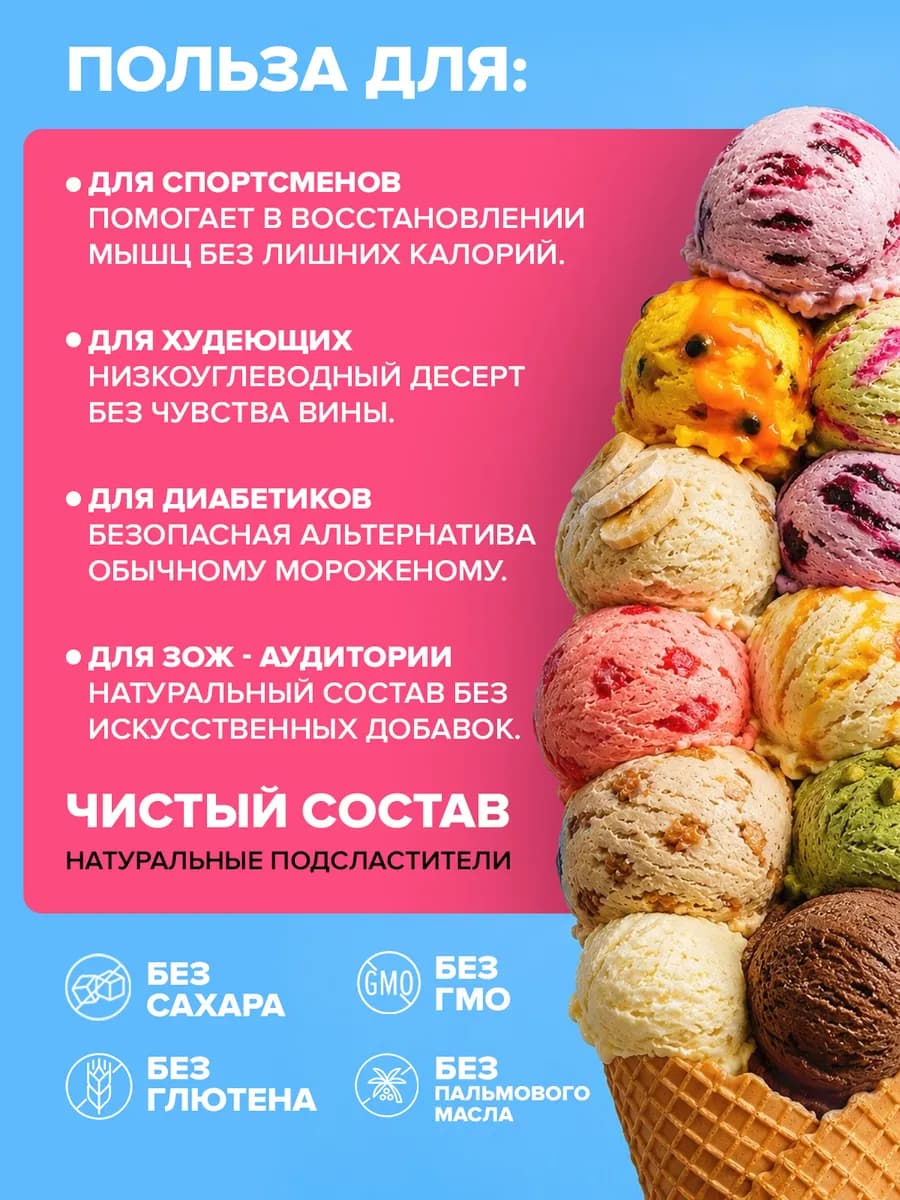 Смесь для протеинового мороженого без сахара, Ассорти